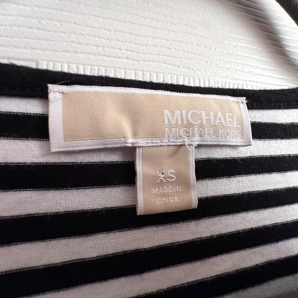 Michael Kors Womens XS Black & White Stripe 3/4 Sleeve T-shirt Dress Nautical